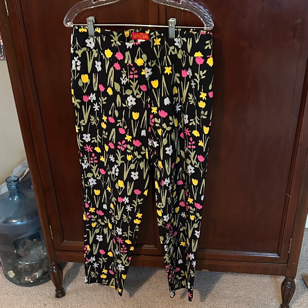 Krazy  Larry Floral Print Black High-Rise Stretch Pants - Multicolor tulips